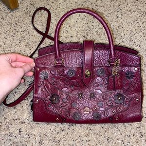 COACH WILLOW FLORAL MERCER SATCHEL MAROON/BURGUNDY